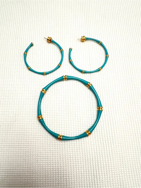 Julie Vos Jewelry - Julie Vos Bamboo Teal and Gold Hoop Earrings and Bracelet Set
